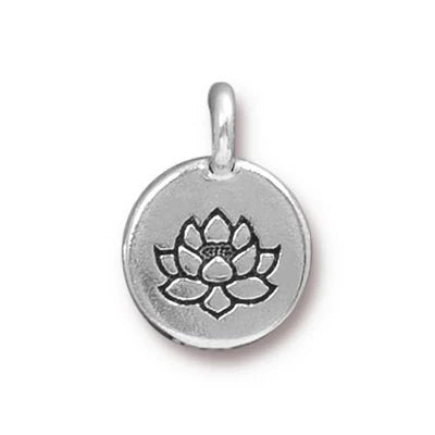 Lotus Stamped Tag Round Charm Bar