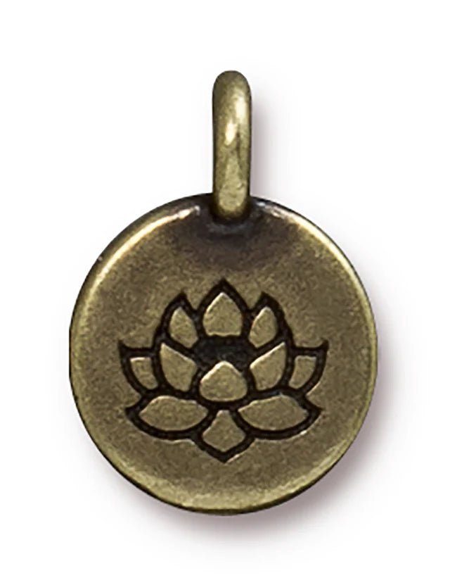 Lotus Stamped Tag Round Charm Bar