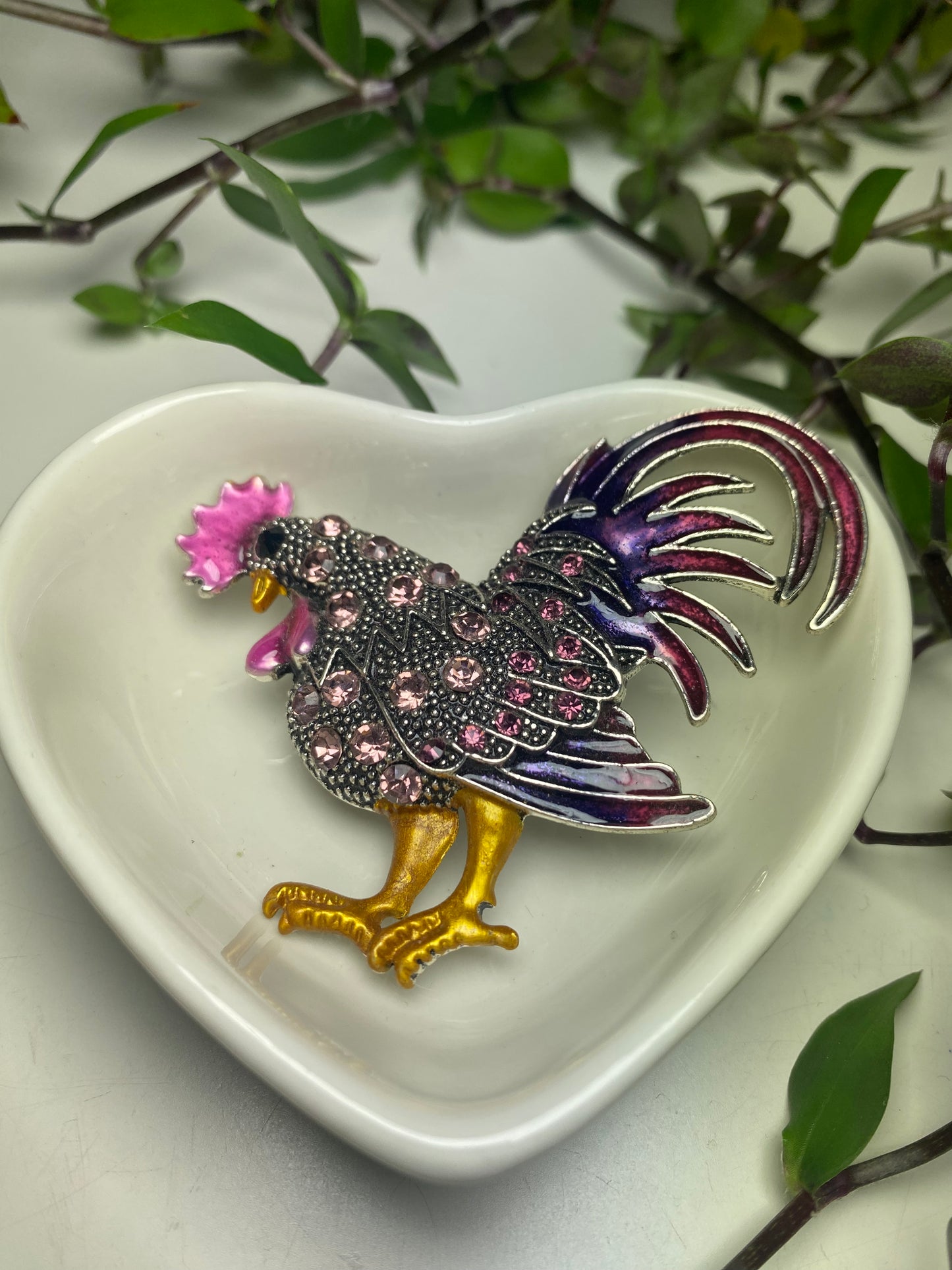 Rooster Pink Brooch Pin