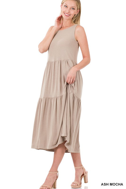 FINAL SALE Mocha Cream Sleeveless Maxi Dress