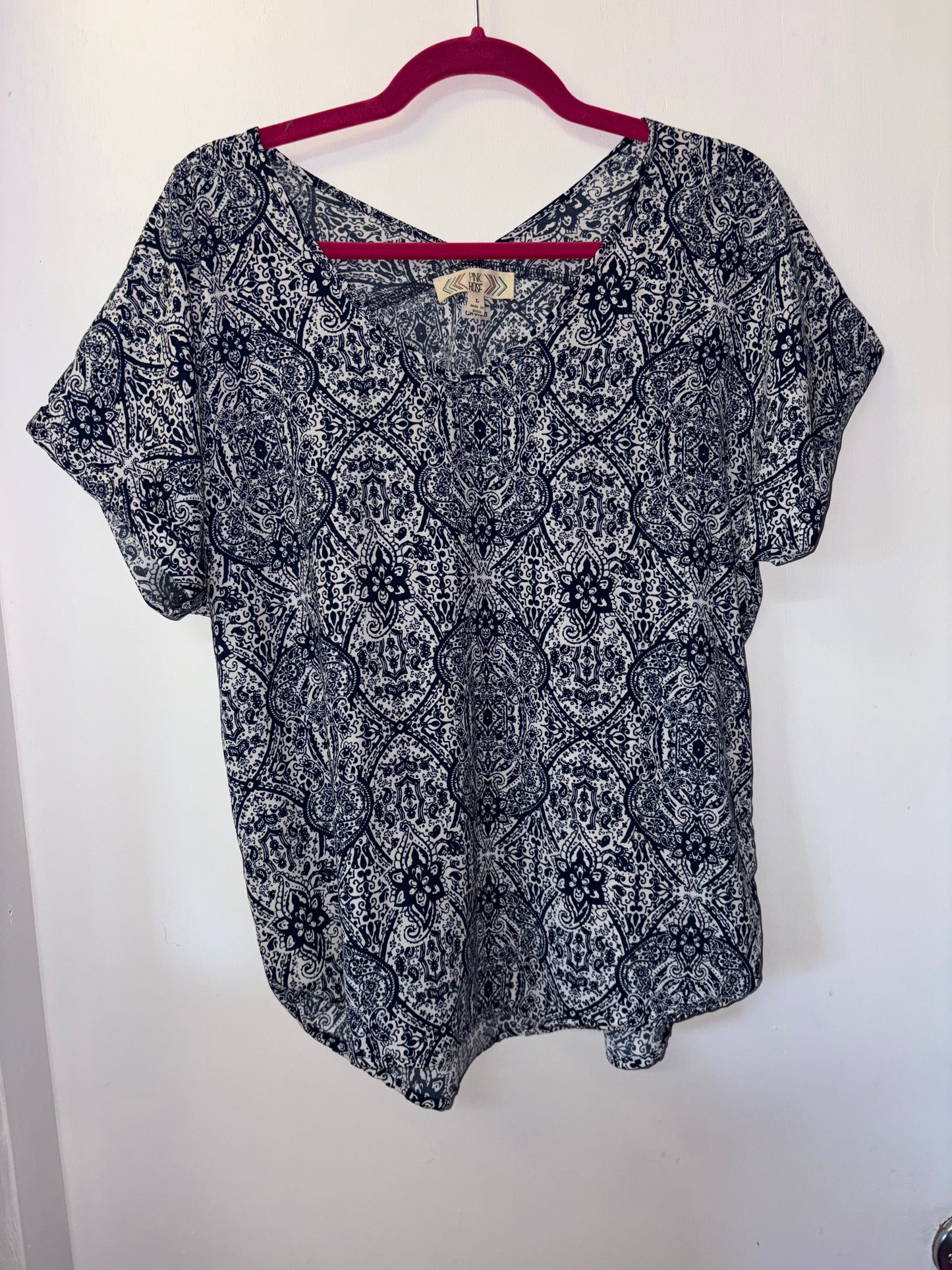 FINAL SALE Blue & White Paisley VNeck Blouse Top