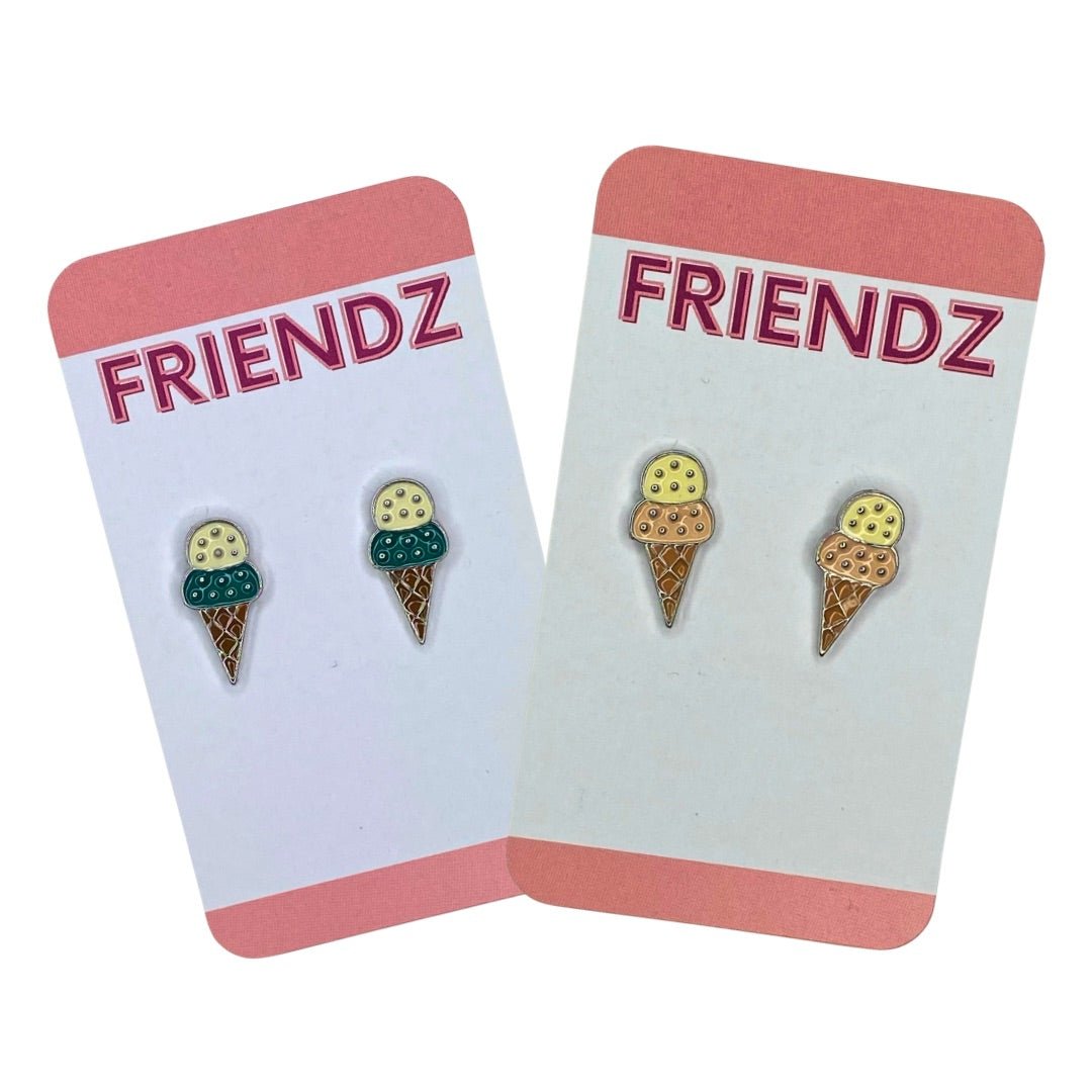 Ice Cream Cone Silver 925 Post Earrings