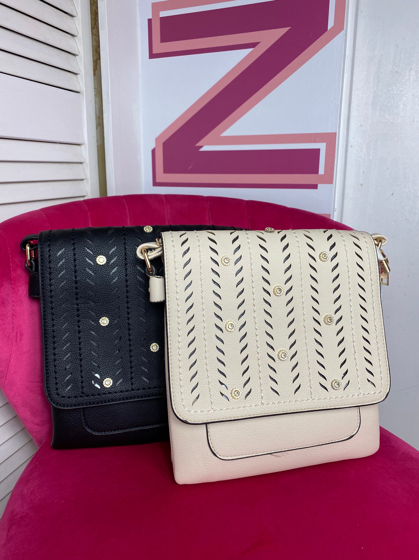 Bolso bandolera mediano con diamantes de imitación (2 colores)