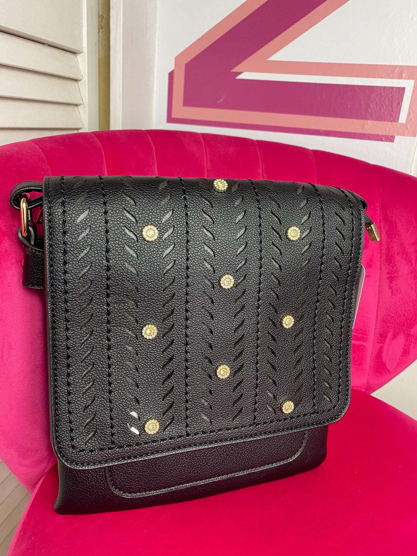 Bolso bandolera mediano con diamantes de imitación (2 colores)