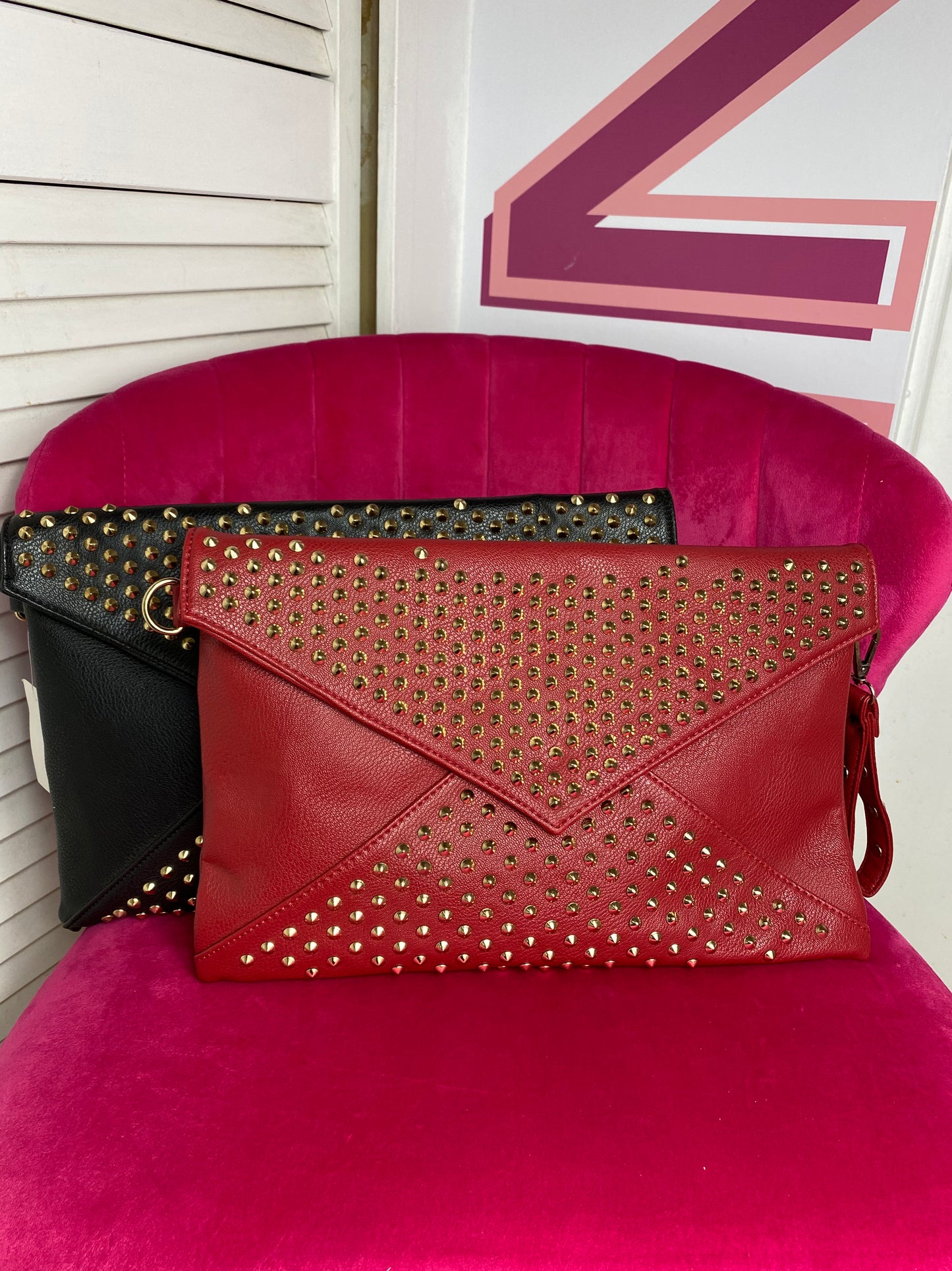 Studded Clutch Purse Bag with Wristlet & Crossbody Strap (2 Colours)