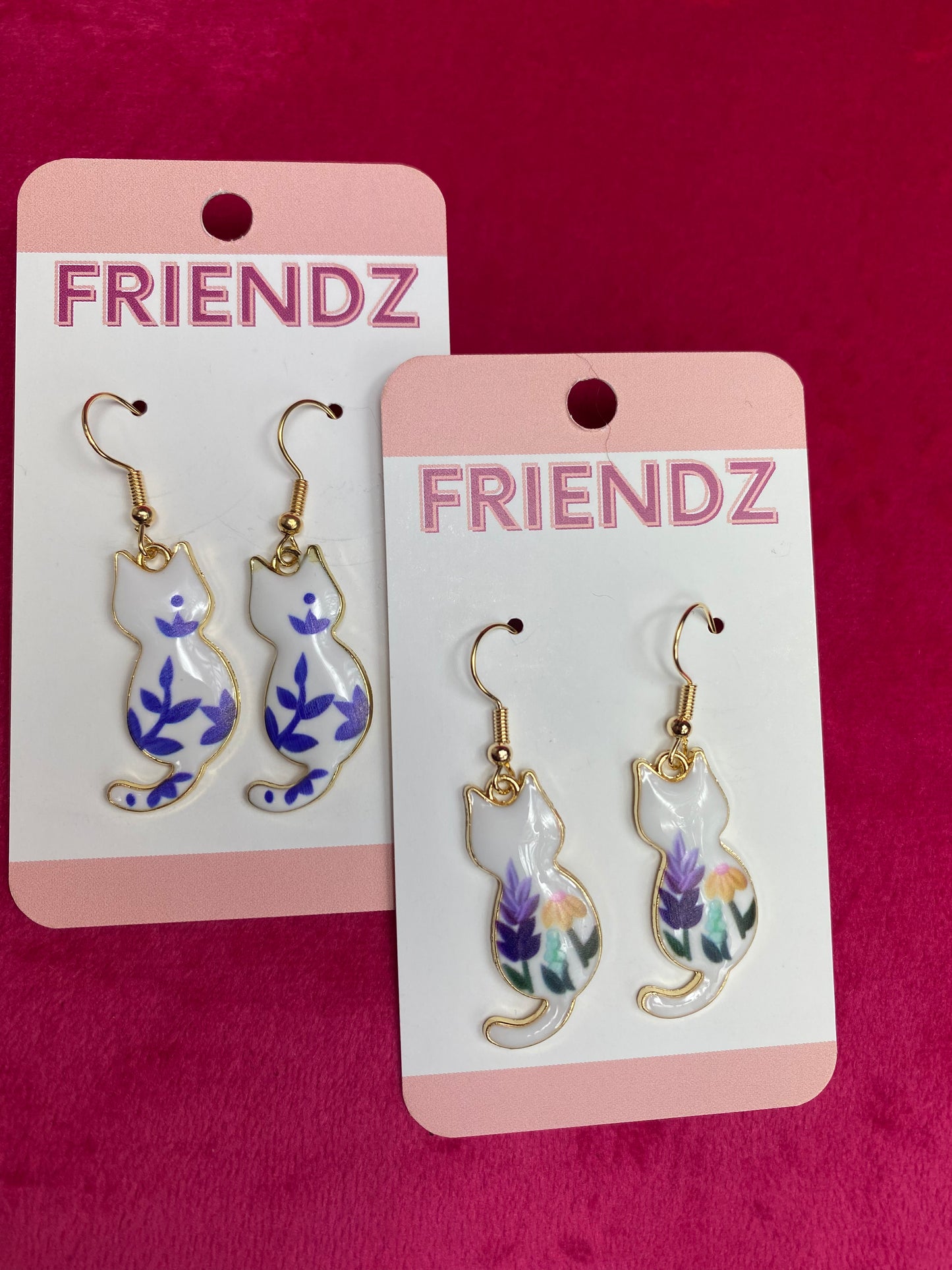 Bone China Floral Cat Earrings (2 Prints)