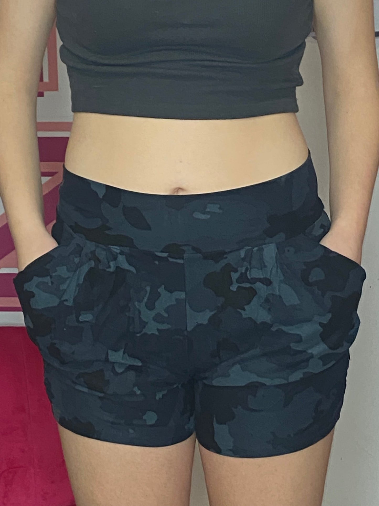 FINAL SALE Black Camouflage Harlem Ladies Stretch Shorts XLarge