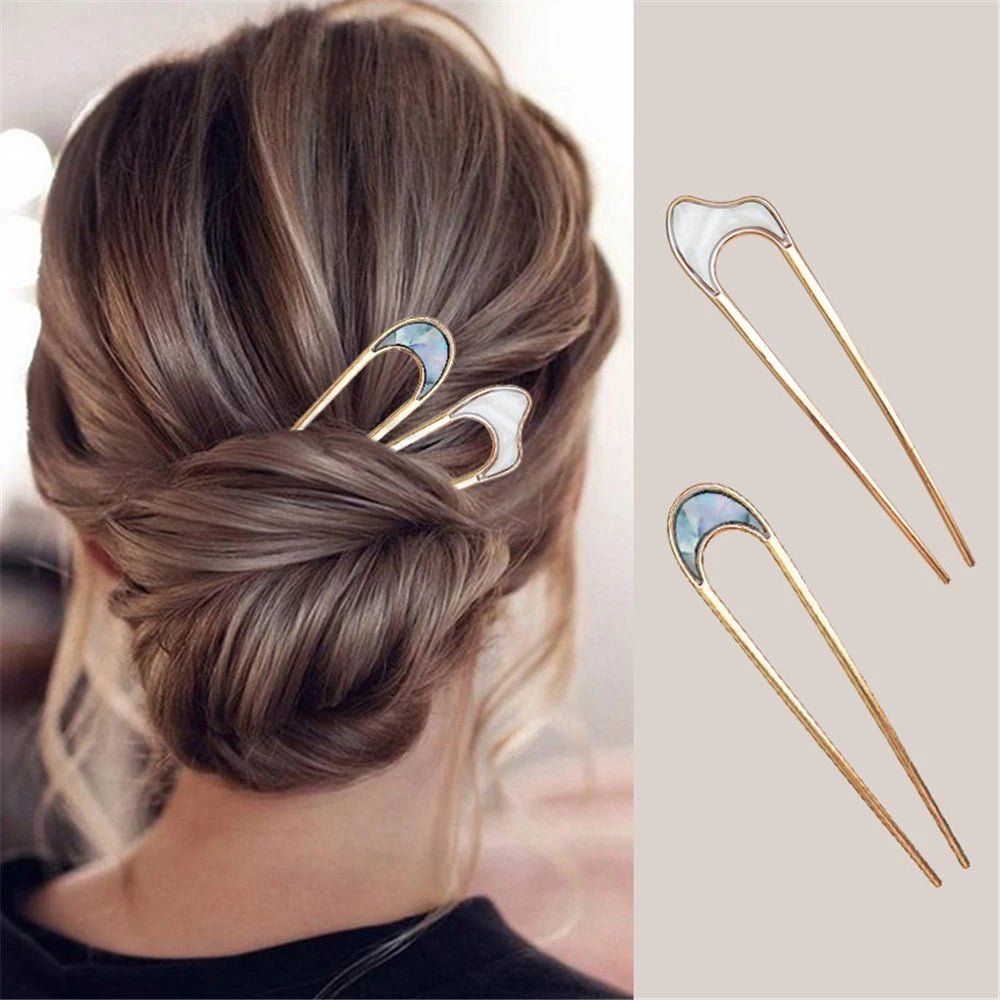 Élégante épingle à cheveux en perles de 4 pouces pour chignon décoiffé – Accents en émail ondulé et lunaire en blanc, bleu, rose