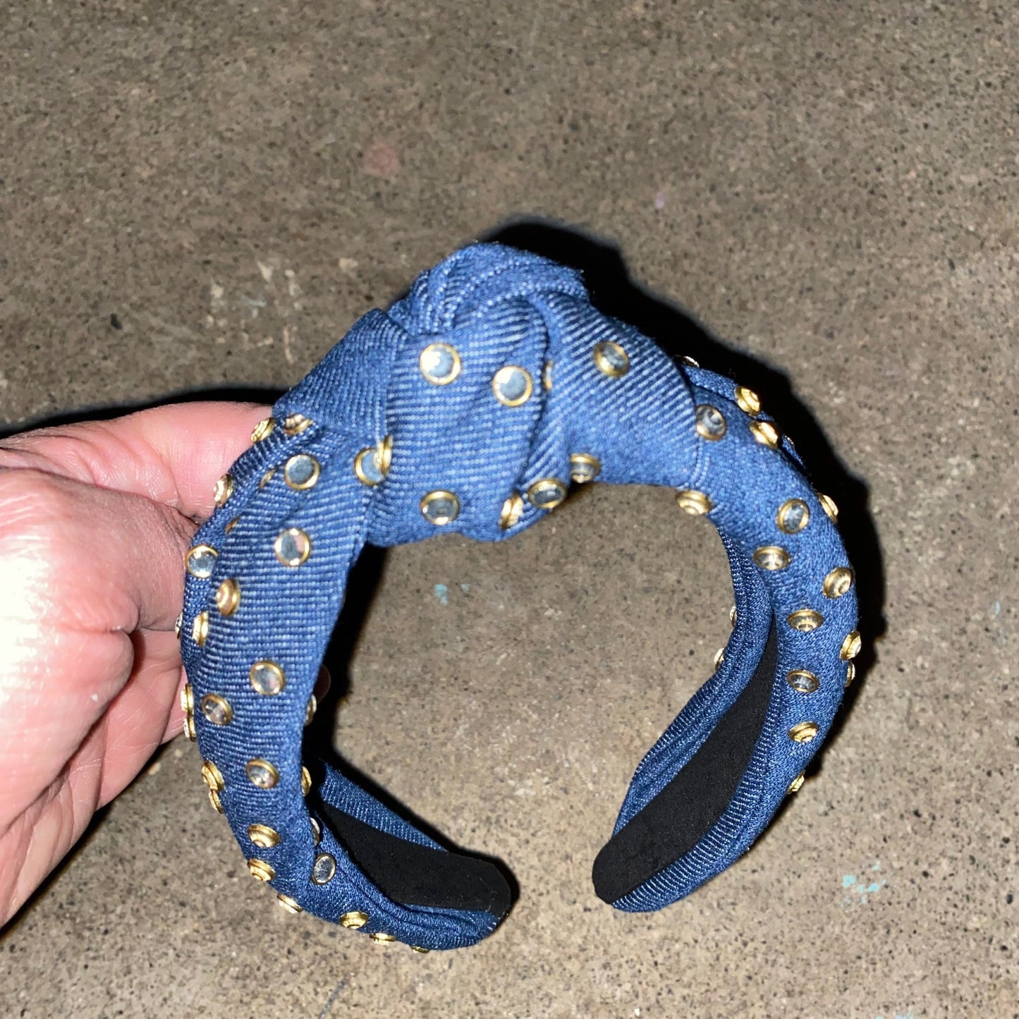 Diadema de pelo con nudo de diamantes de imitación de mezclilla