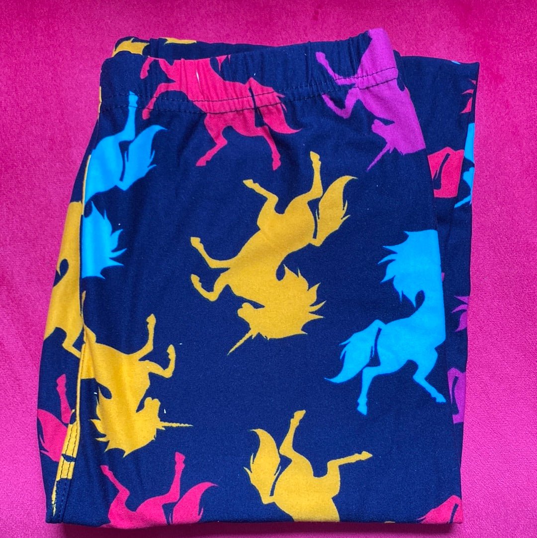 Leggings de caballo unicornio arcoíris azul marino