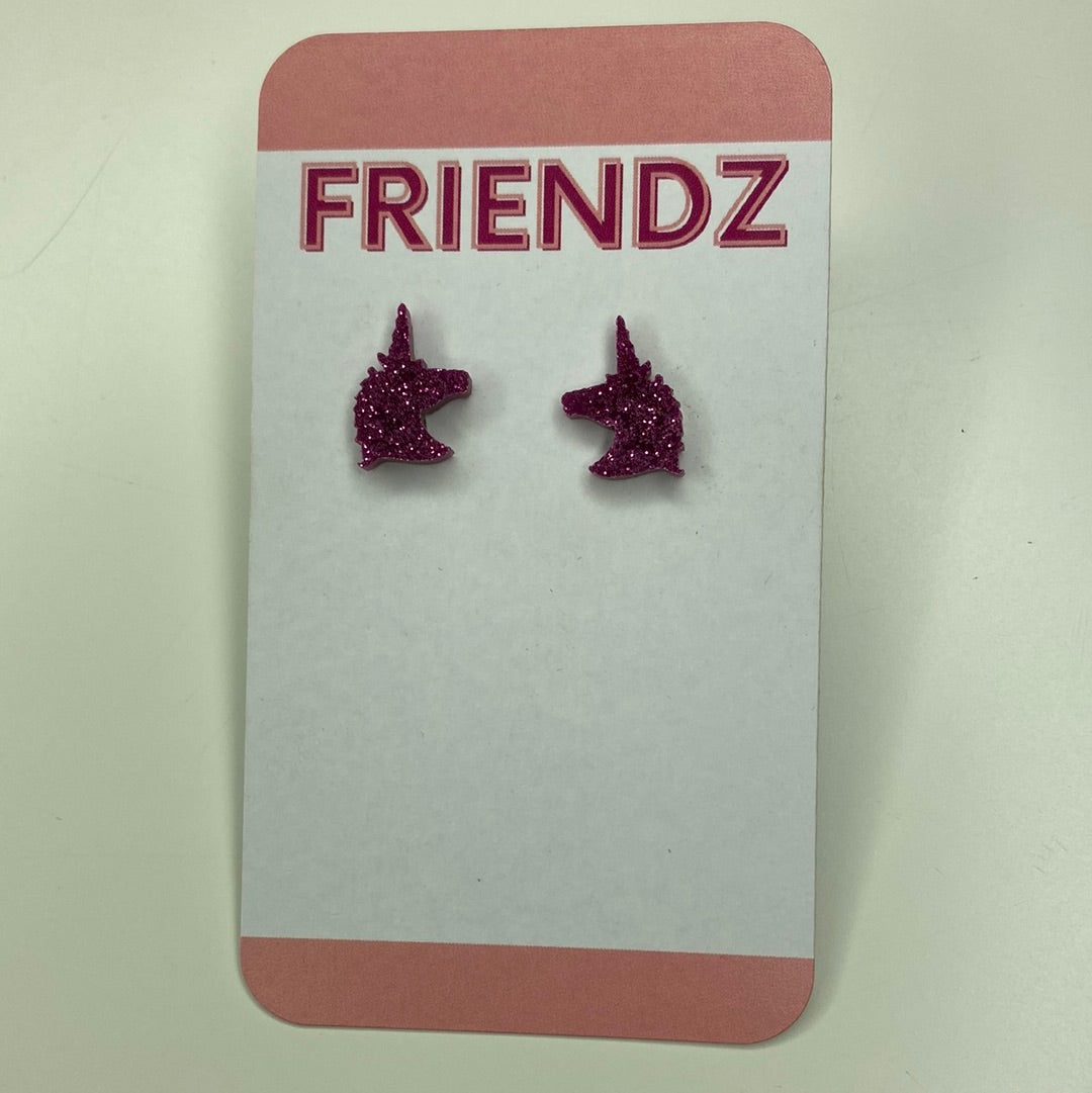 Unicorn Sparkly Pink Stud Earrings