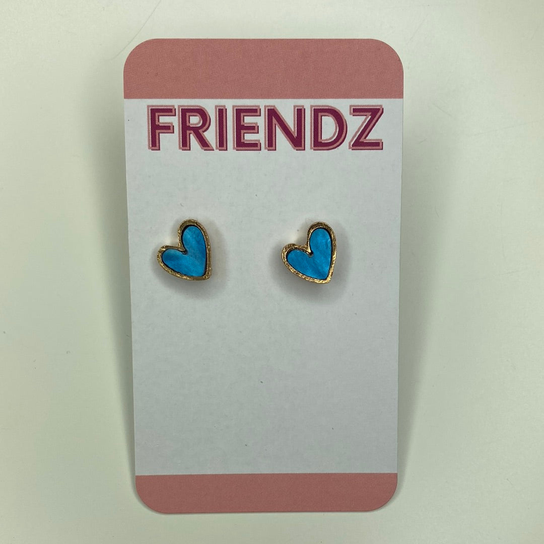 Navy Gold Heart Earrings Studs