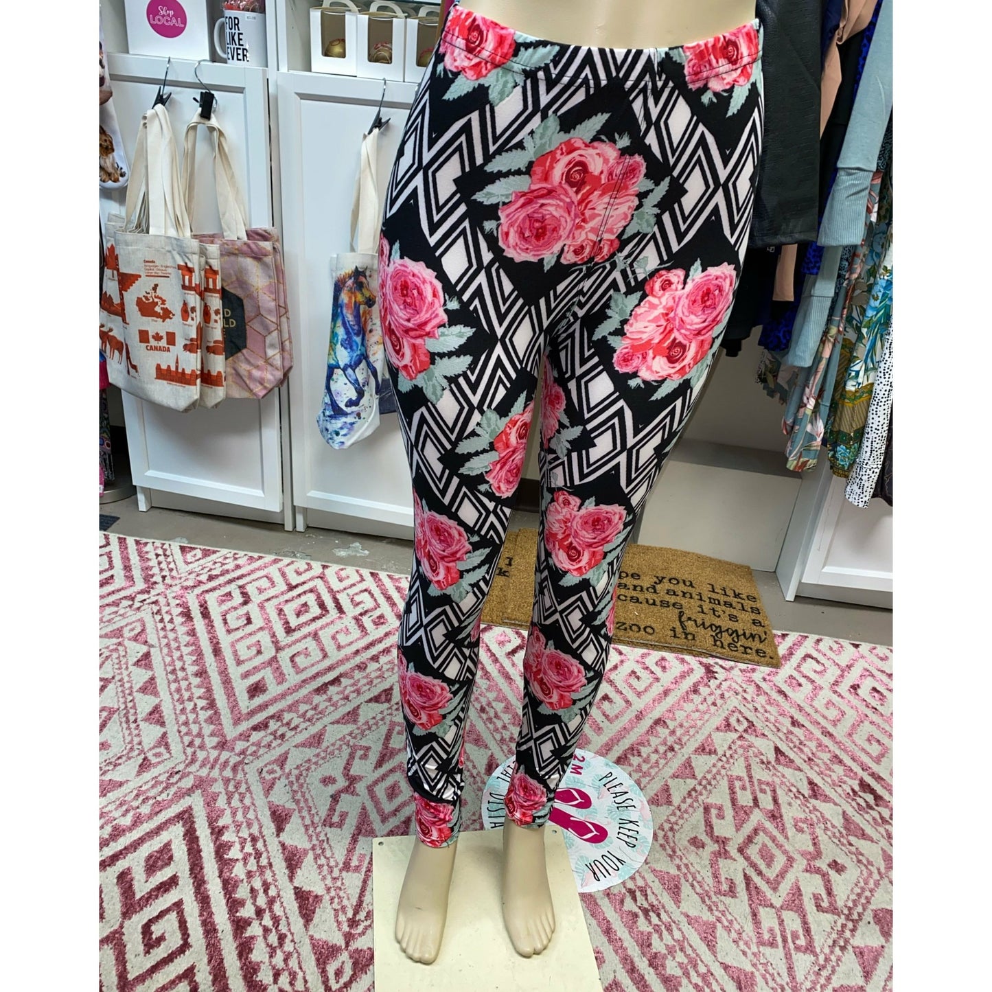 Leggings abstractos florales rosados