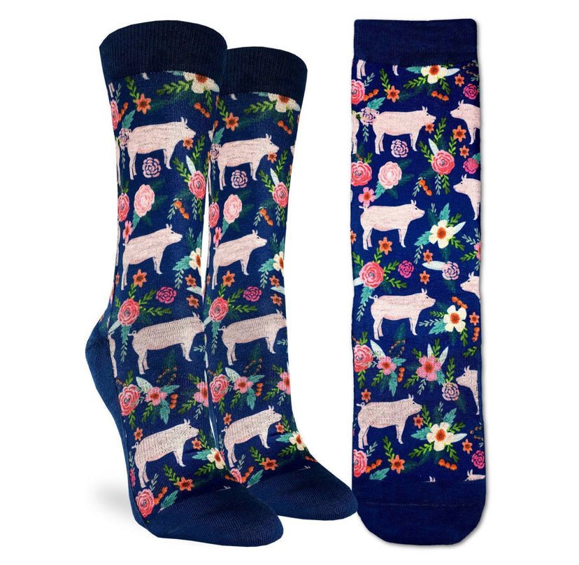 Calcetines de mujer con estampado floral de cerdos