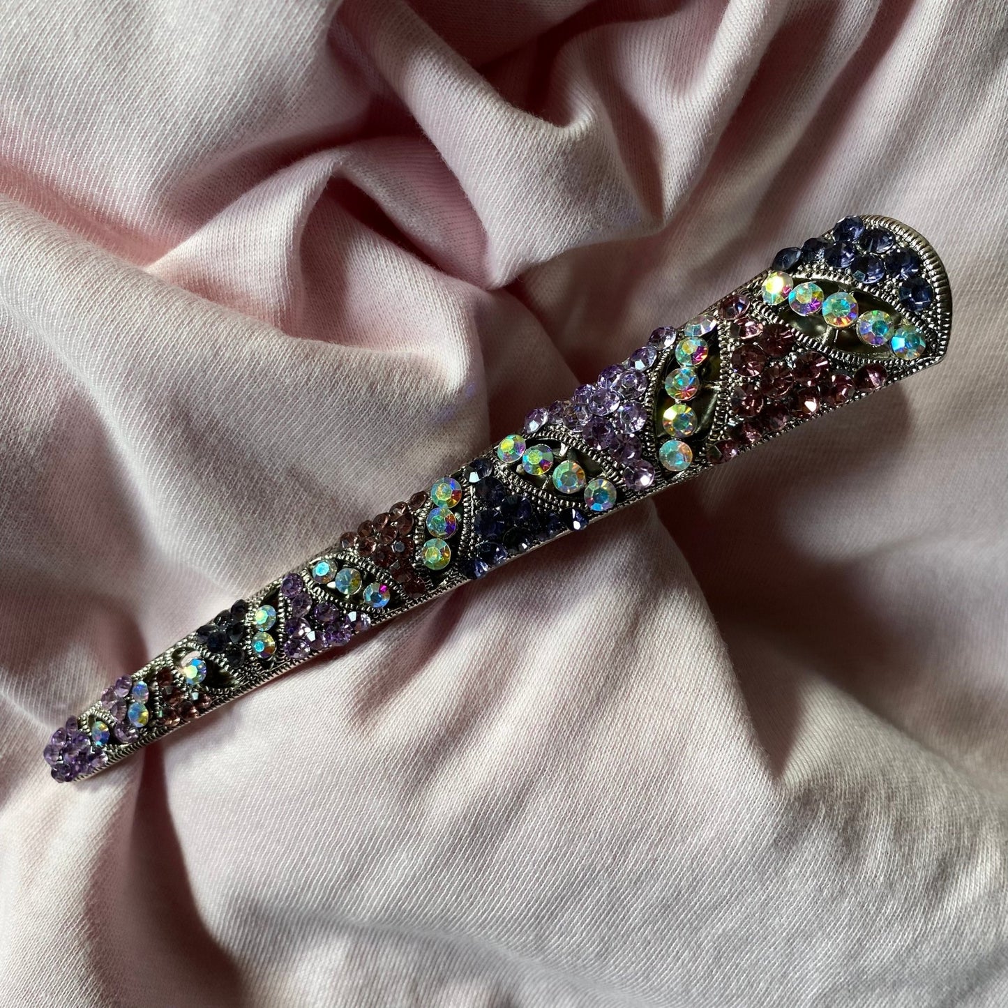 Pasador de pelo de diamantes de imitación plateado
