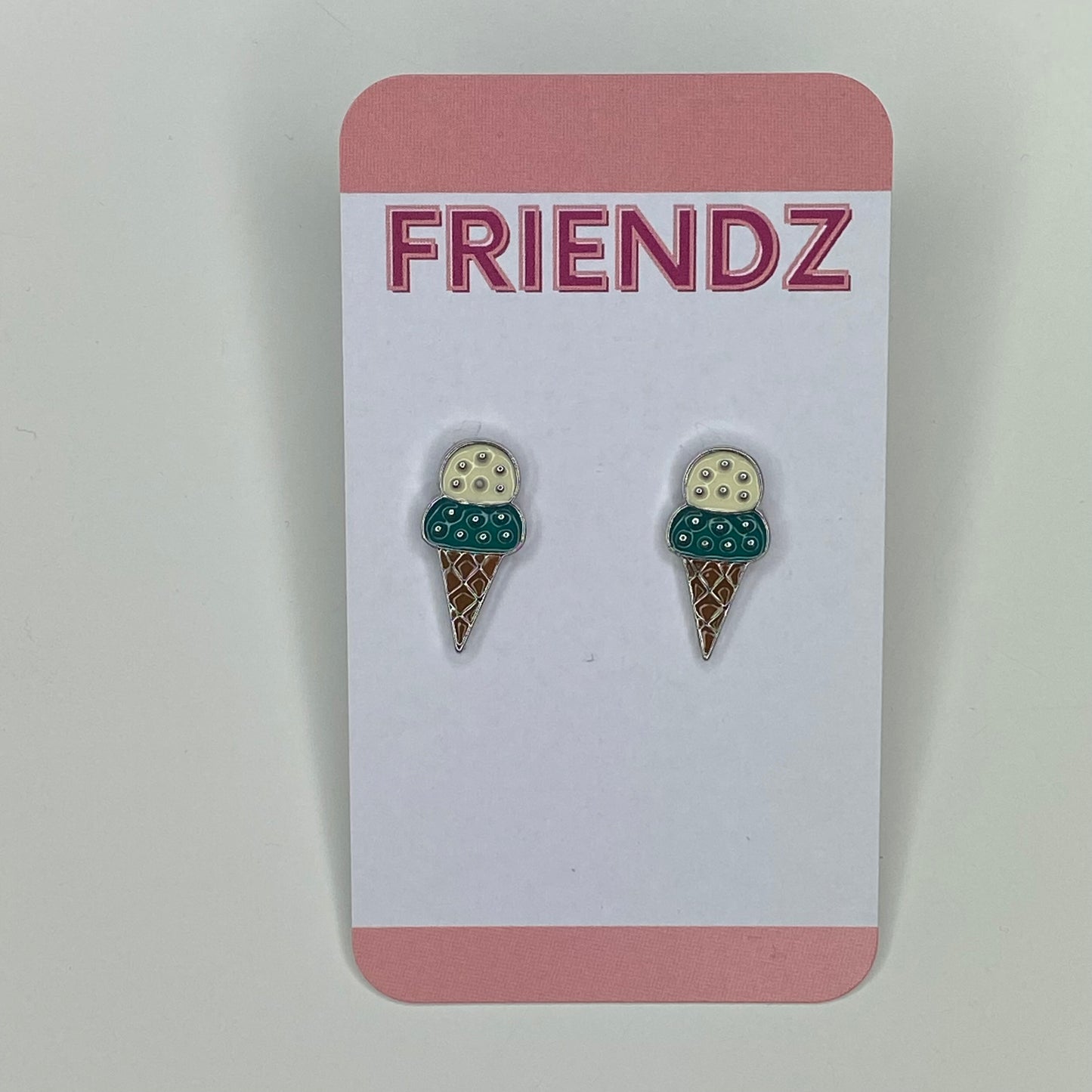 Ice Cream Cone Silver 925 Post Earrings