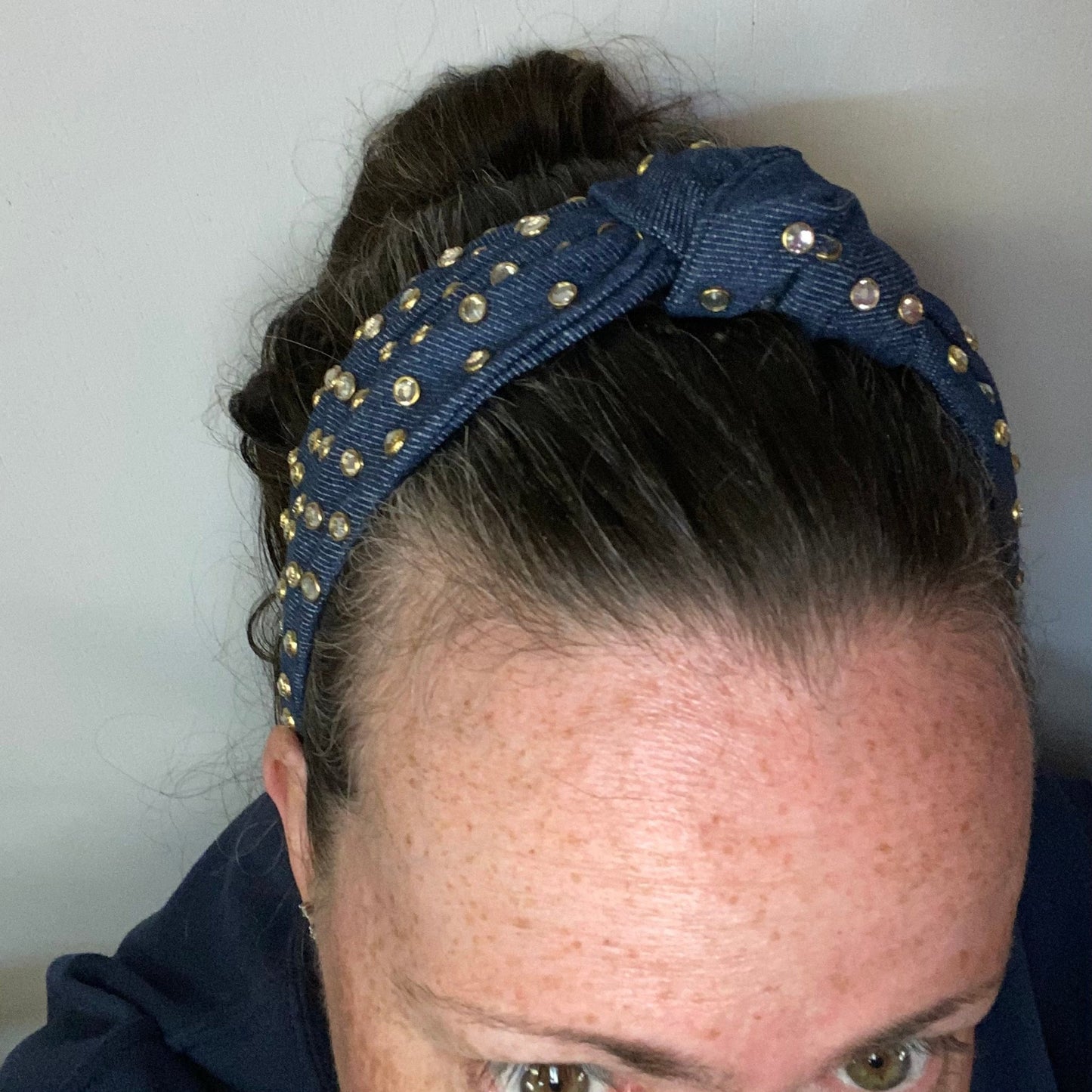 Diadema de pelo con nudo de diamantes de imitación de mezclilla
