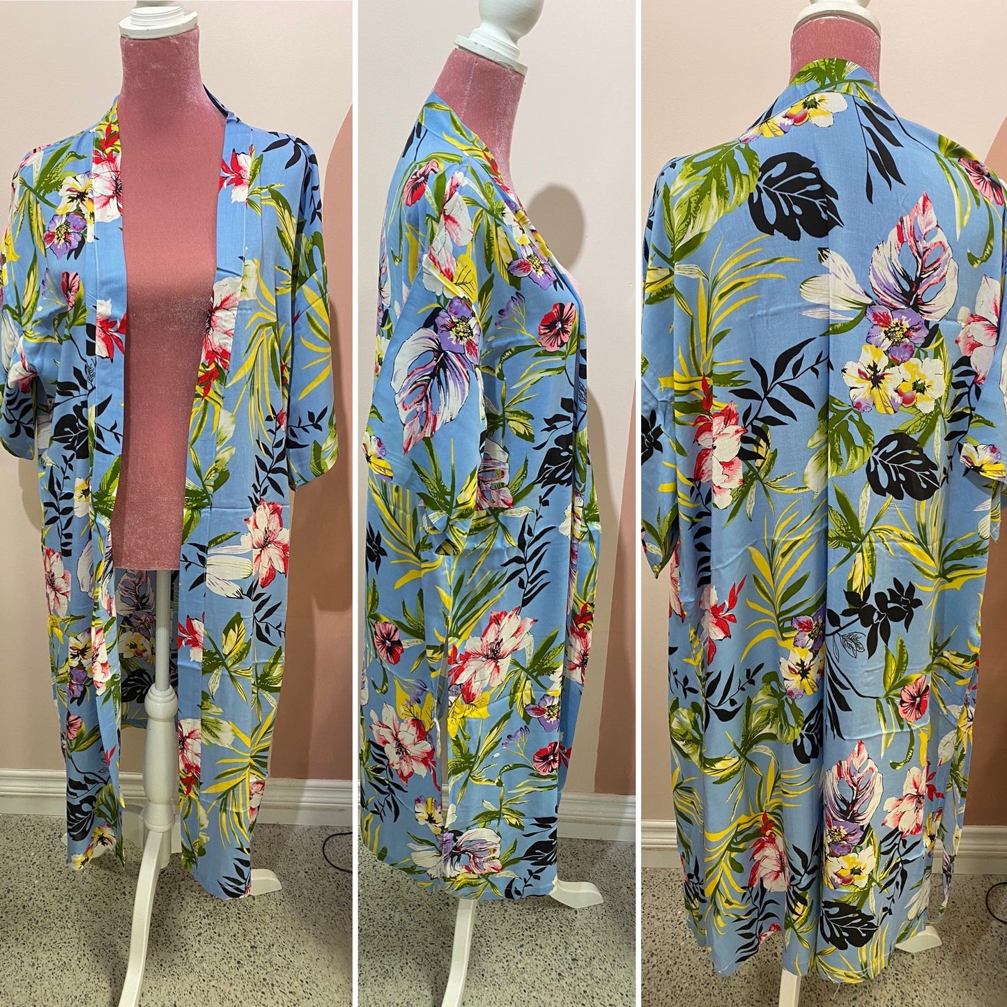 Quimono floral azul cielo