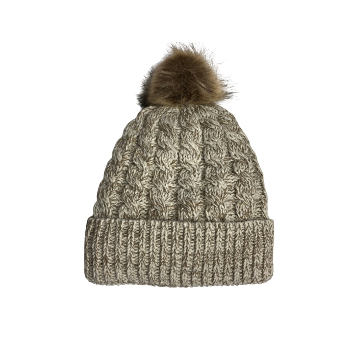 Cable Knit Fleece Lined Toque Beanie Hat - Mocha Cream