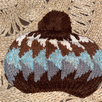 Retro Knitted Toque Mint & Brown