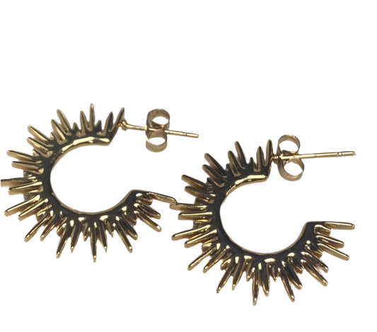 Boucles d'oreilles créoles dorées style soleil en plaqué or 18 carats