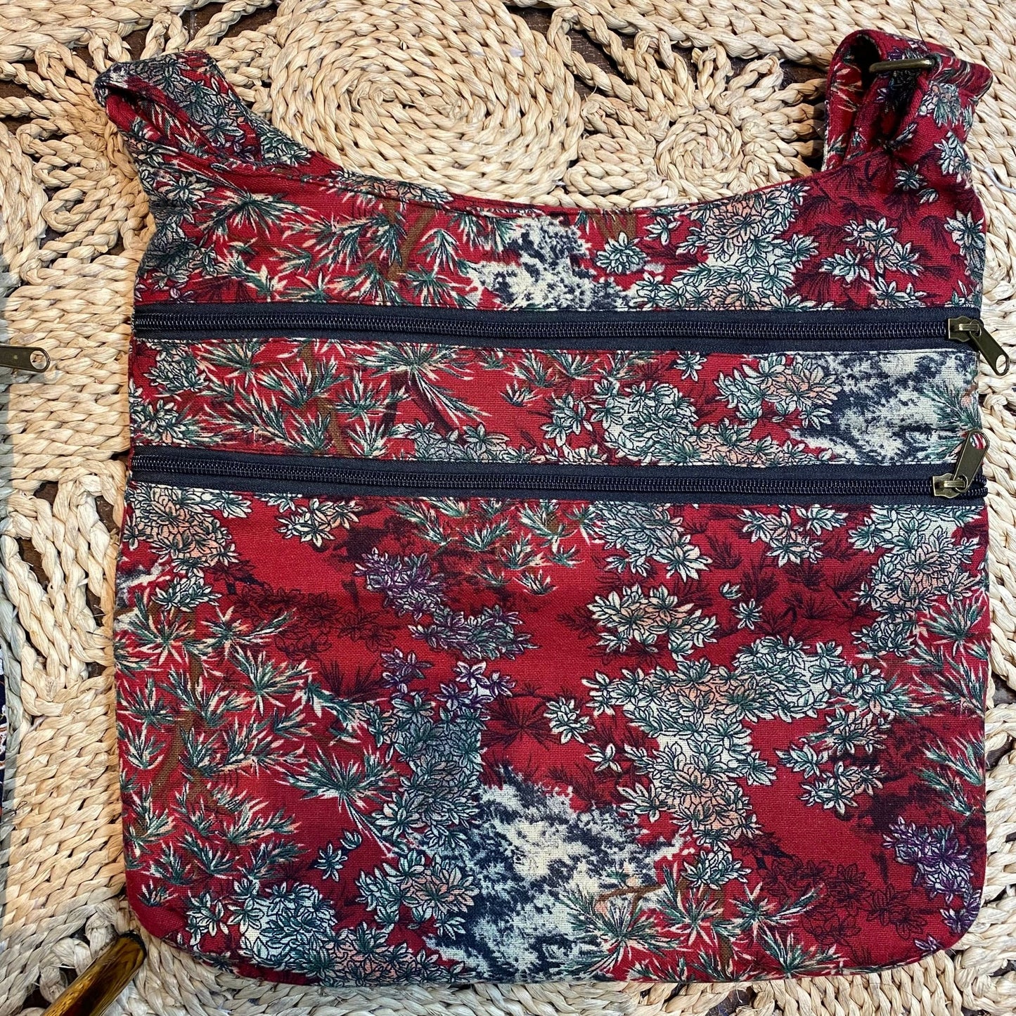 Red Floral Print Cotton Purse