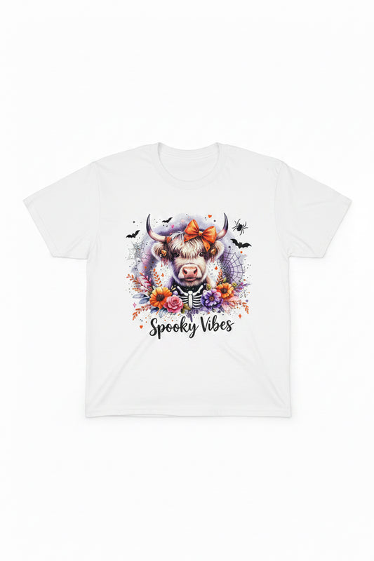 HALLOWEEN Highland Cow Spooky Vibes ADULT GRAPHIC TEE