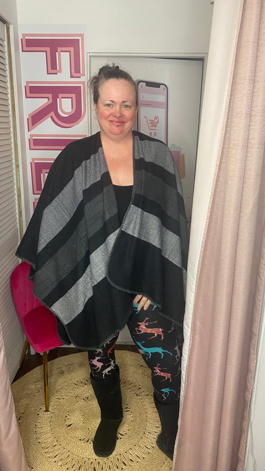 Black & Gray Poncho Scarf