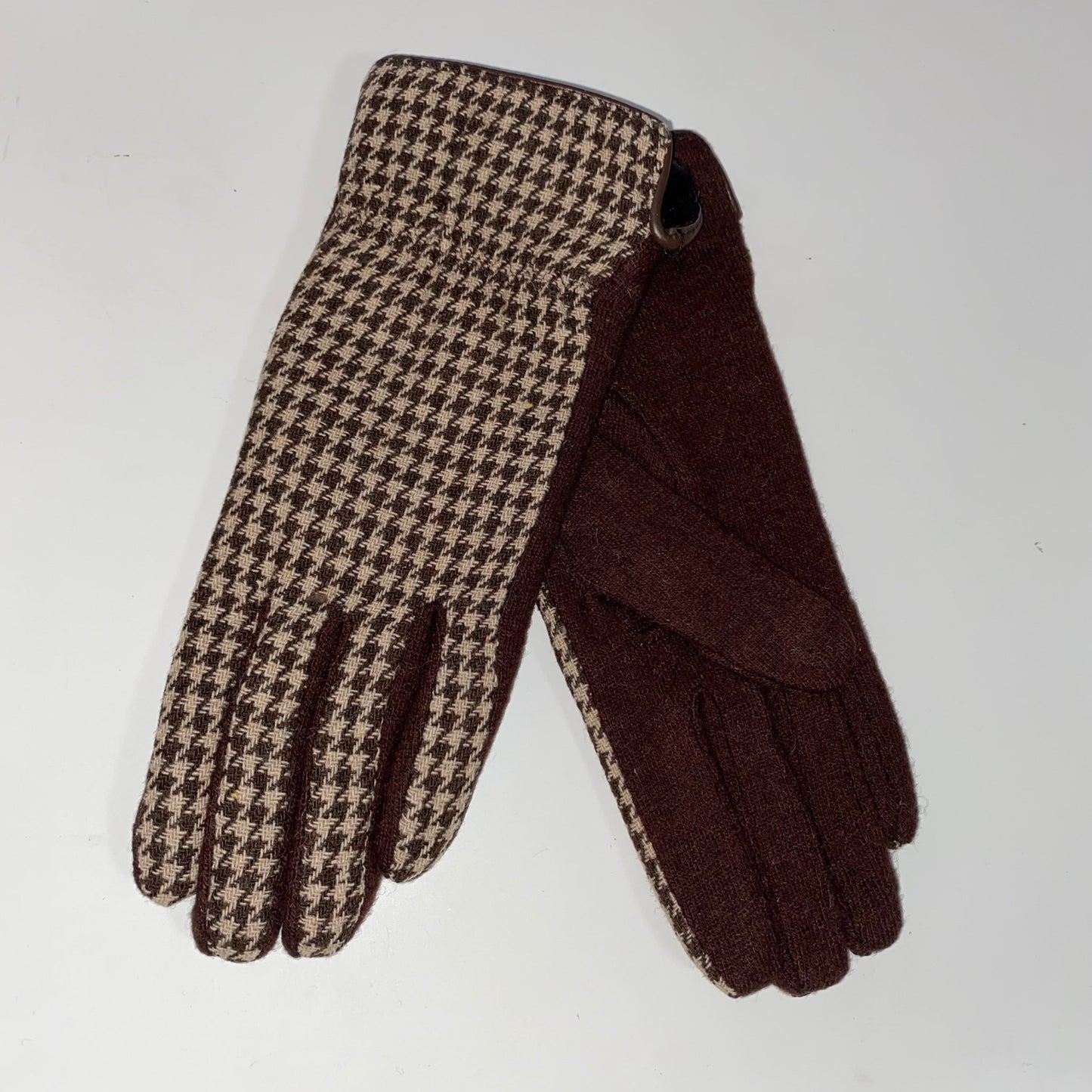 Brown Houndstooth Gloves