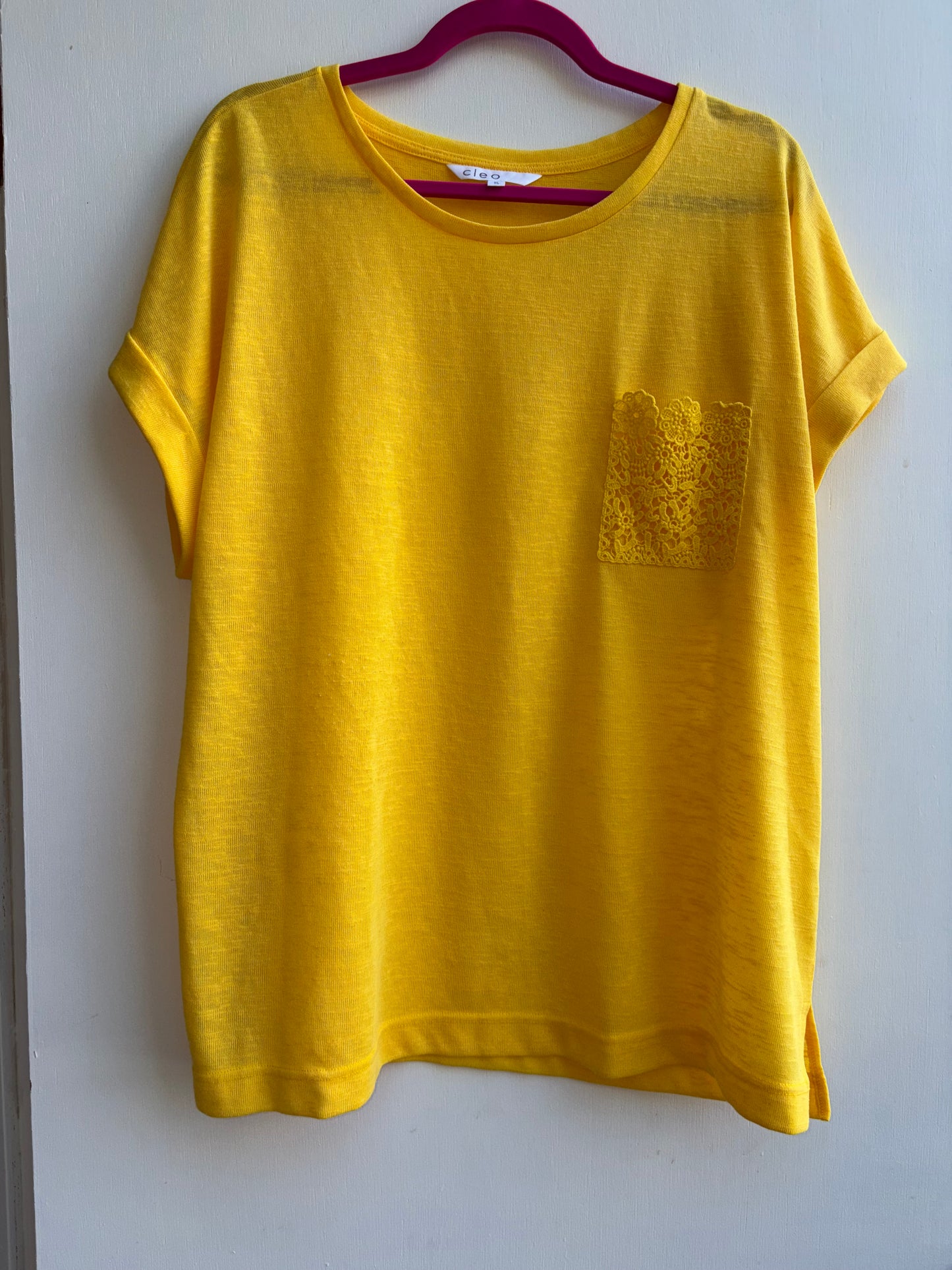 Yellow Lace Pocket light knit Top XLarge 1036