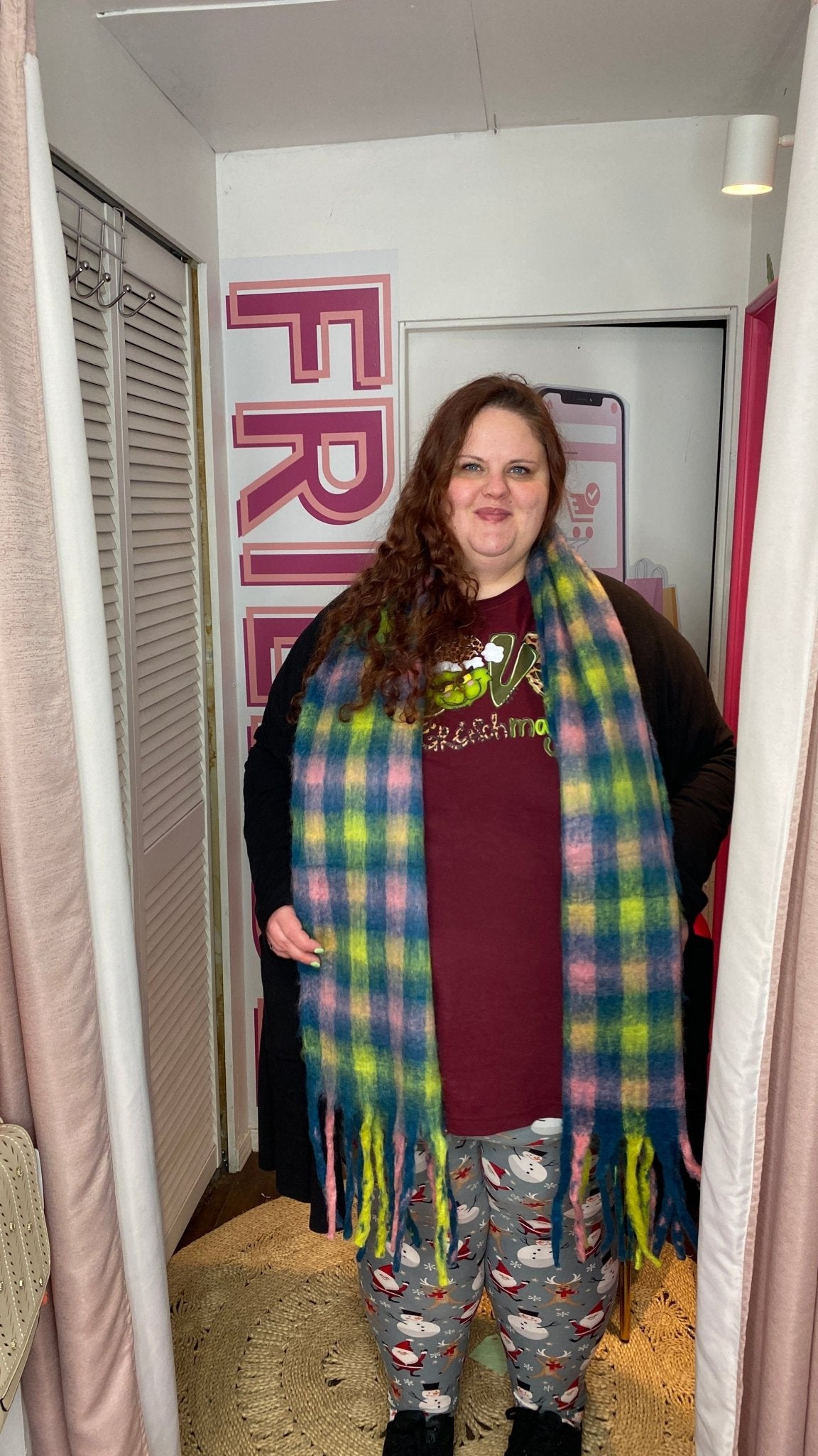 Multi Color Plaid Fuzzy Blanket Scarf