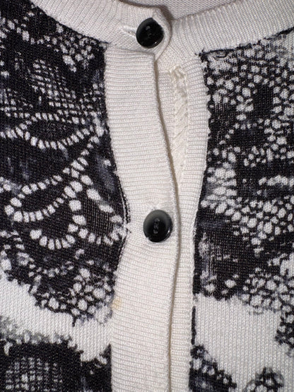 HALOGEN | Ornamental Floral Black & White Print Sweater Top Medium 1011