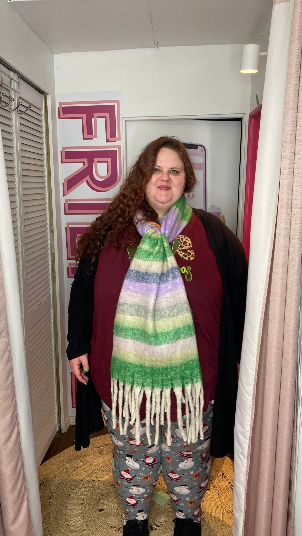 Multi Colour Striped Fuzzy Blanket Scarf