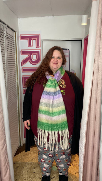 Multi Colour Striped Fuzzy Blanket Scarf