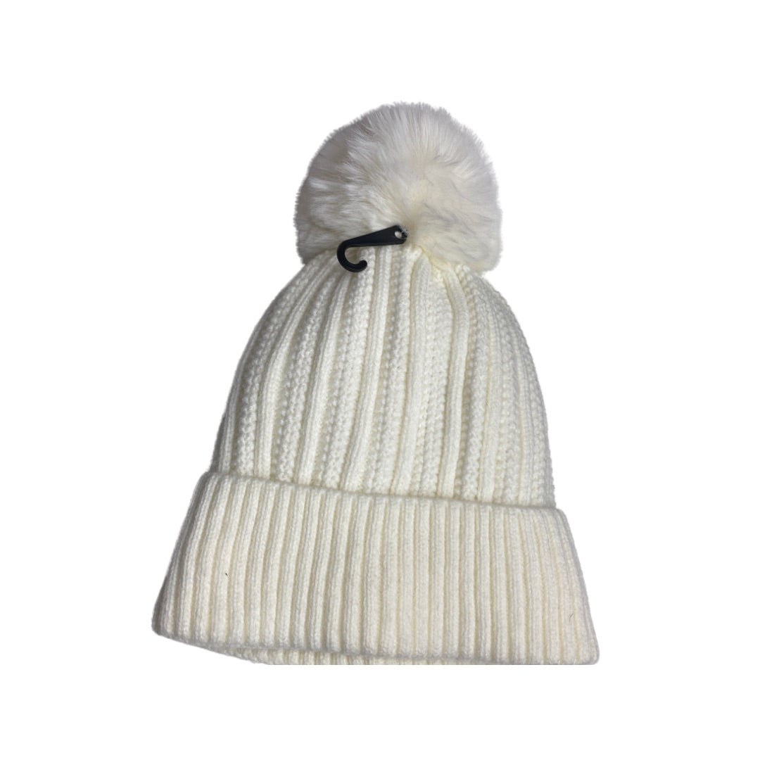 Knit Fleece Lined Toque Beanie Hat -Ivory