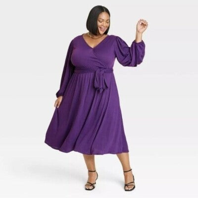 FINAL SALE PURPLE MIDI BALLOON SLEEVE DRESS
