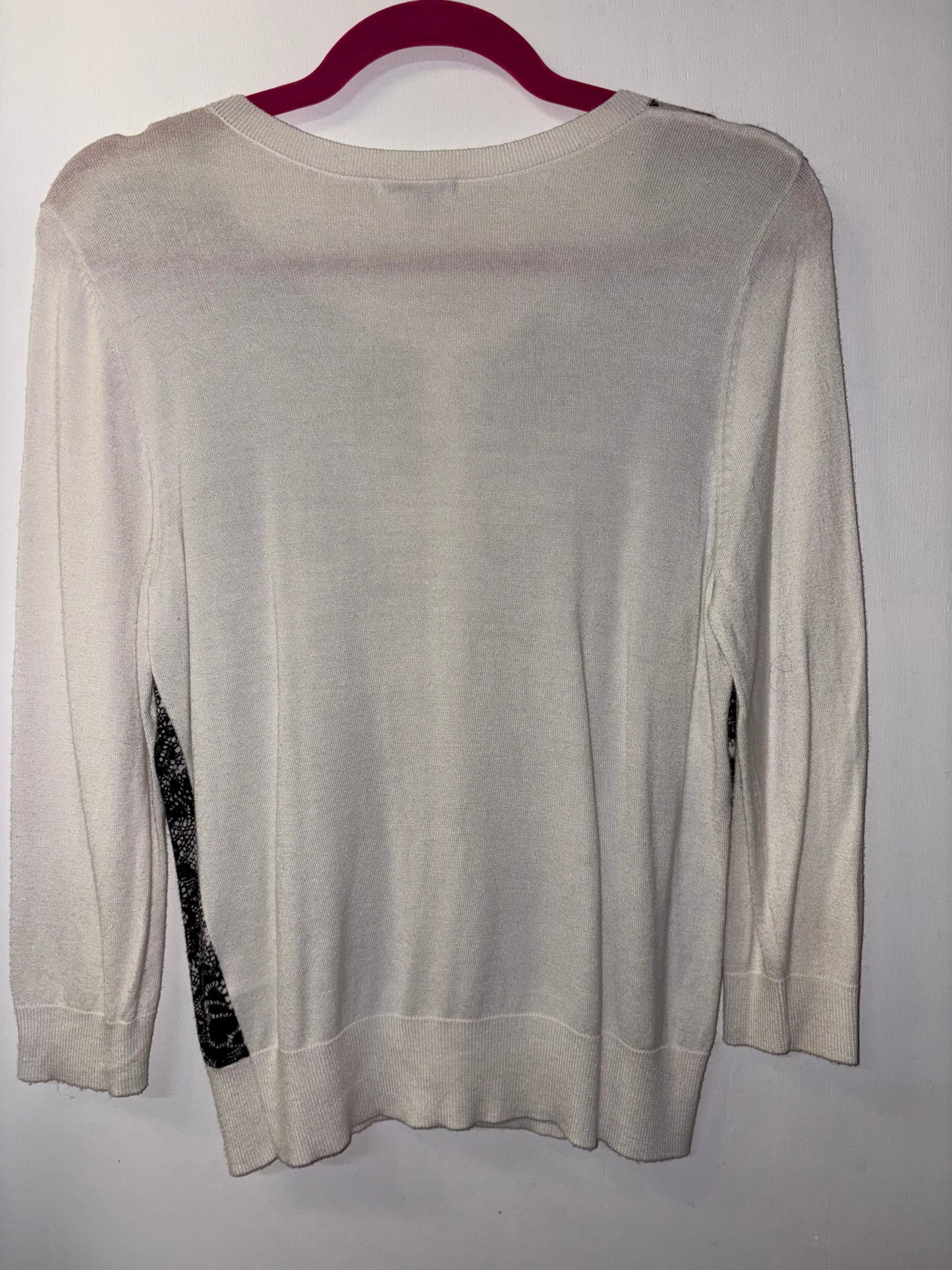 HALOGEN | Ornamental Floral Black & White Print Sweater Top Medium 1011