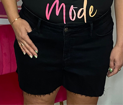 Short mi-long taille haute slim noir pour femme
