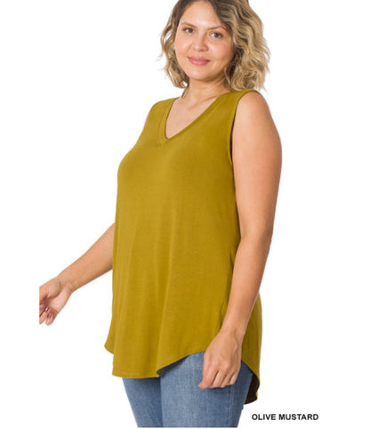 FINAL SALE Olive Mustard V-Neck Hem Style Tank Top | ONLINE ONLY