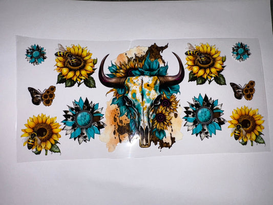 Western Bull and Sunflowers CUP WRAP DIY