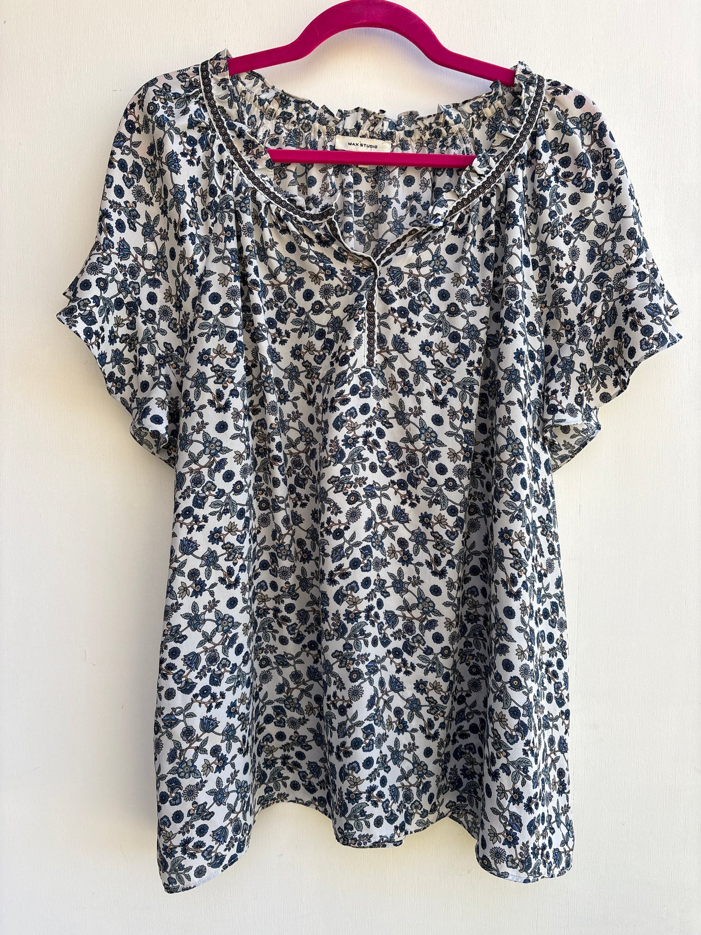 Max Studio Blouse Liberty Blue Floral Top 1X