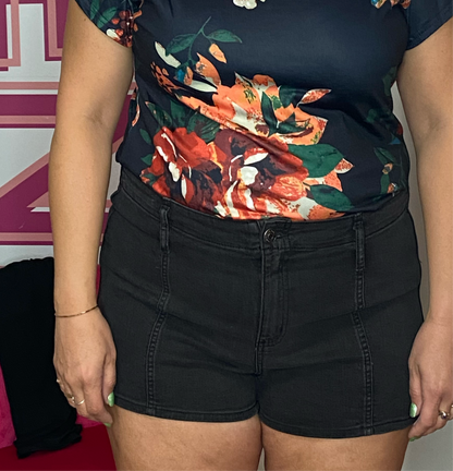 Super High Rise Black Denim Shorts