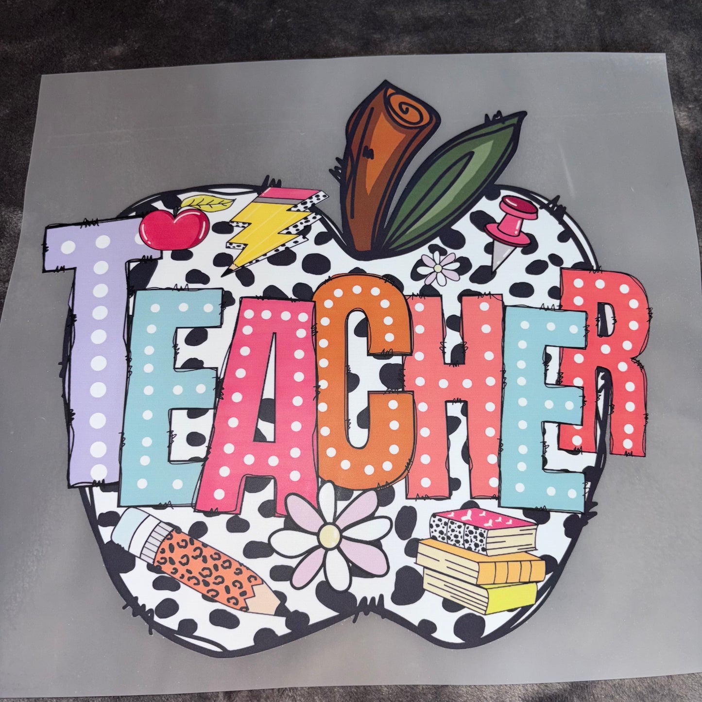 TEACHER | Apple School White Polka Dot Back to School Theme Shirt Transfer