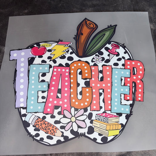 TEACHER | Apple School White Polka Dot Back to School Theme Shirt Transfer