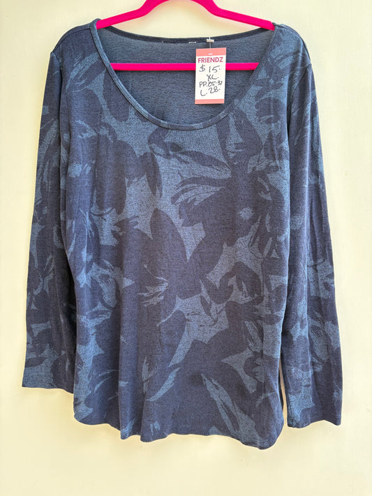 Navy Black Floral Long Sleeve Top Size XL 1020