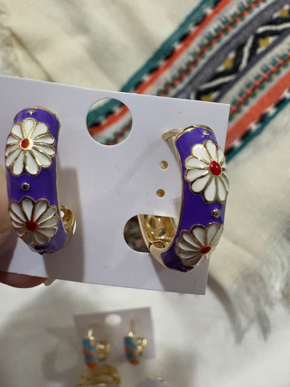 Daisy Floral Enamel Huggie Hoops