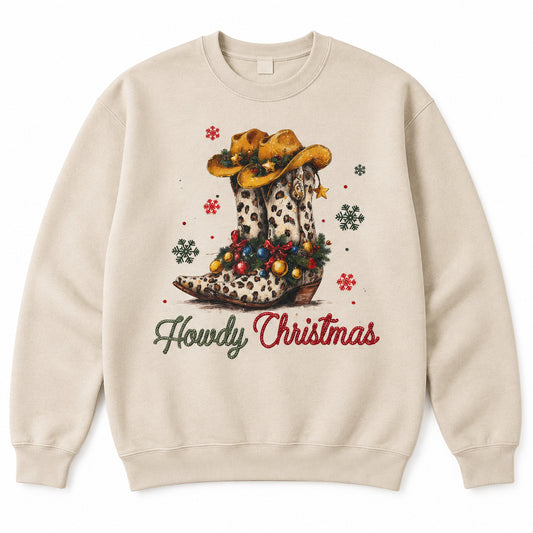 CHRISTMAS | Howdy Cowboy Boot Graphic Crewneck Swearshirt
