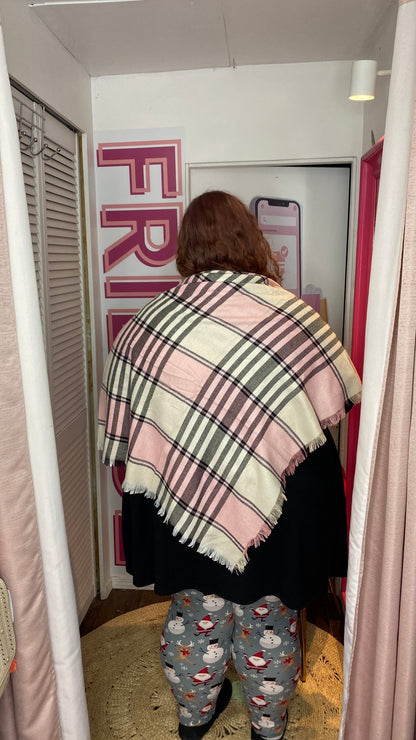 Rose Pink Plaid Blanket Scarf / Throw