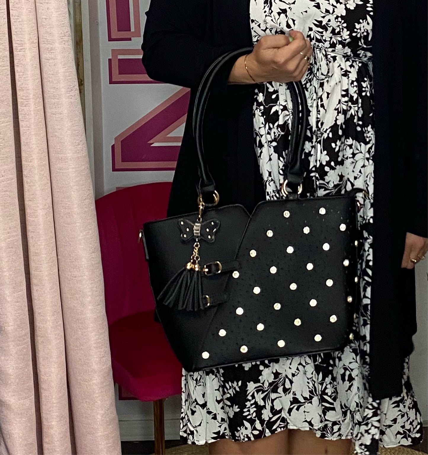 Sac à main à bandoulière avec strass et bandoulière