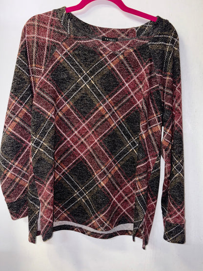Tribal Plaid Raglan Sweater Top Medium  1048
